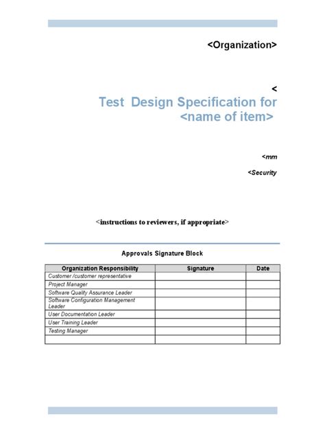 Test Design Specification Template Pdf Specification Technical