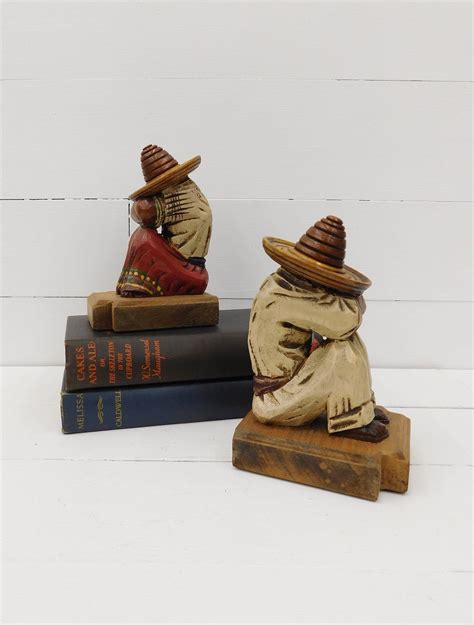 Vintage Wood Siesta Bookends Wood Mexican Man Bookend Boho Etsy In