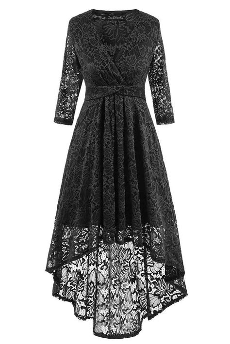 Black High Low Lace Homecoming Dress With Long Sleeves Ropa De Encaje