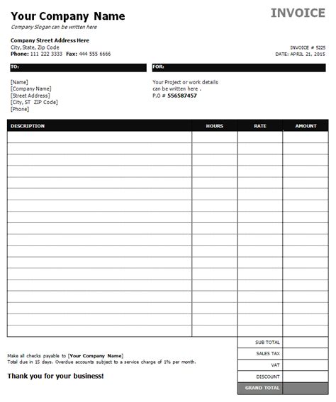 Free Hourly Invoice Template Pdf Word Eforms Hourly Invoice Template