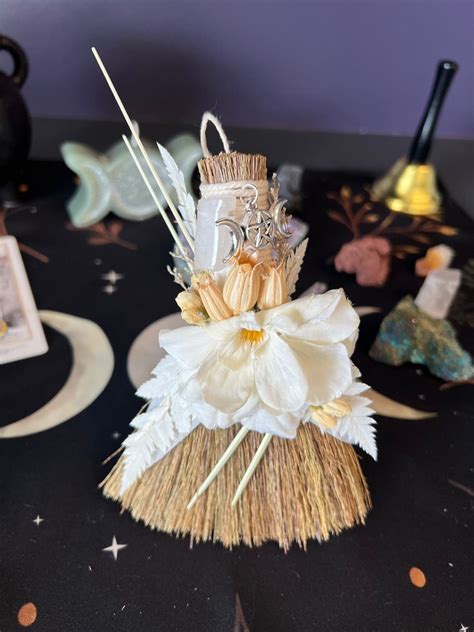 White Fairy Boho Altar Broom Witchs Besom Witchs Protection Altar