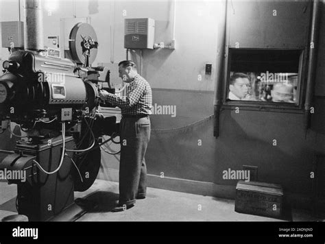 1950s Film Projector Projectionist At Work In A Cinema Photographed