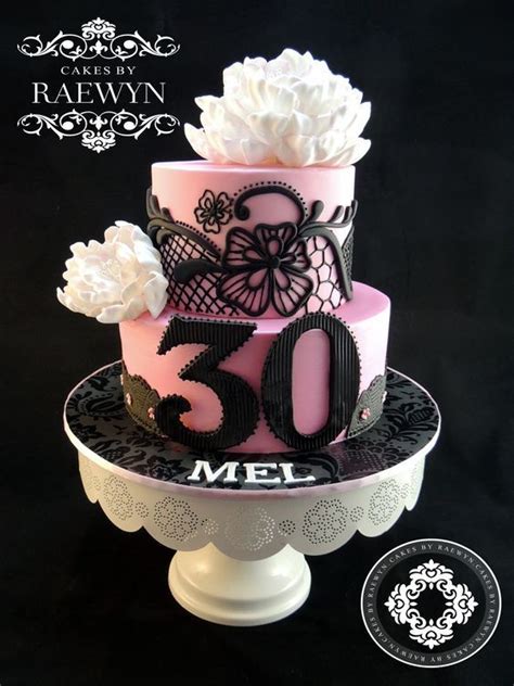 Another way to celebrate 30 is with a dirty 30 party, which ushers in the big birthday with a bit of debauchery. Beautiful Peony and Black Lace 30th Birthday Cake | 30th birthday cake for her, 30 birthday cake ...