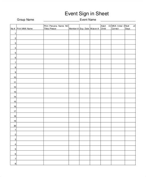 Event Sheet Template Free Sheet Templates