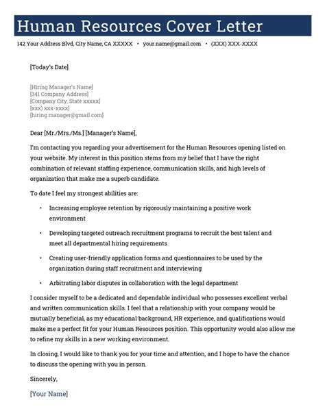 Cover Letter Human Resources Department How To Address A Cover Letter