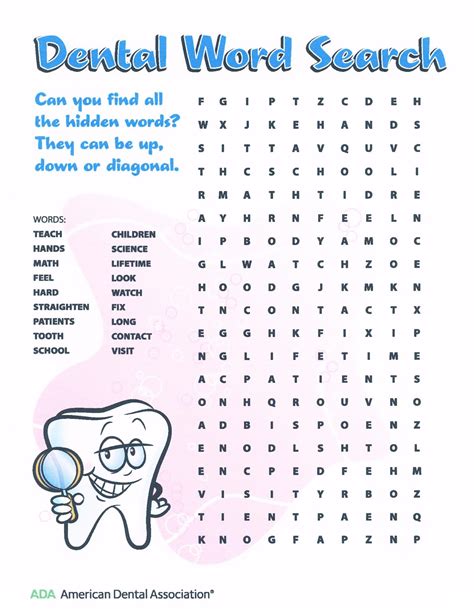 Dental Word Search Dental Fun For Kids Pinterest