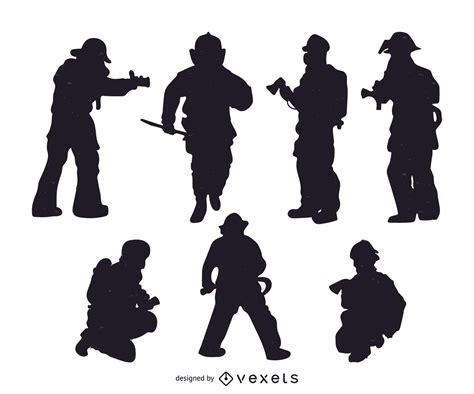Set Of Firefighter Silhouettes Vector Download