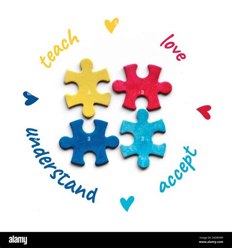Autism World Awareness Day Puzzle Pieces Of Different Colors Words