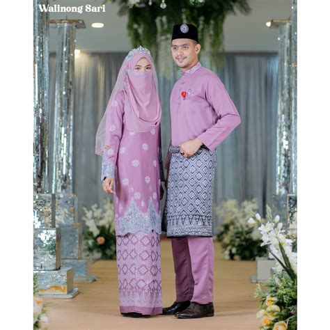 Baju Kurung Songket Baju Kurung Bridal Set Walinong Sari In Dusty Purple Full Set 8 Item