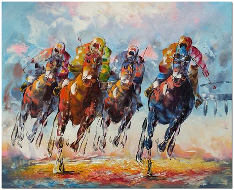 Hand Painted Horse Racing Oil Painting On Canvas 24x20