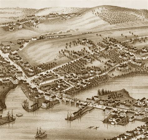 Newcastle And Damariscotta Maine In 1878 Birds Eye View Map Aerial
