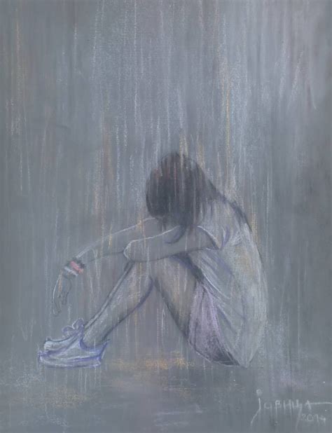 Girl Sitting Alone In Rain And Crying