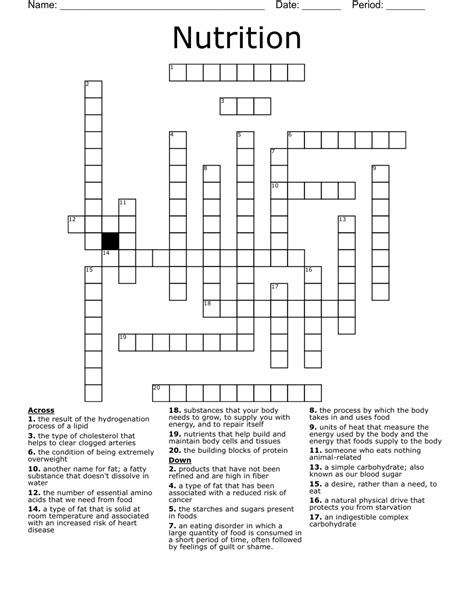Nutrition Crossword Puzzle Wordmint Answers Francis Munizs Crossword