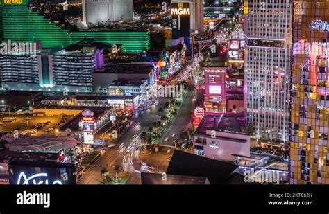 Las Vegas Strip Night Traffic Time Lapse With Zoom In Stock Video