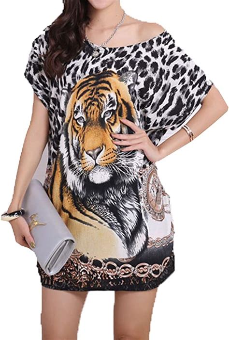Cinyifaan Womens Fashion Round Neck Short Sleeve Tiger Print T Shirt