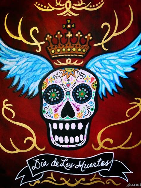 Mexican Day Of The Dead Folk Art Skulls Sugar Painting Print