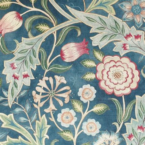 Wilhelmina Teal Floral Fabric Morris And Co