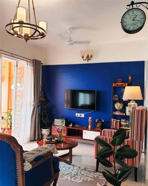 Royal Blue Feature Wall Living Room