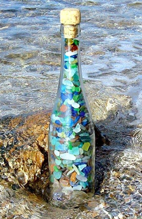 Decorative Bottle Idea Fill A Clear Glass Bottle With Seaglass
