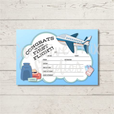 Editable First Flight Certificate Card For Memory Book Etsy