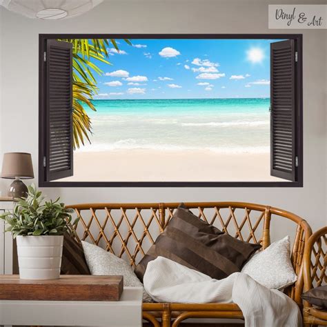 Cubiertos y utensilios alimentos pizzara vileda frases vinilos lavavajillas vinilos azulejos otros vinilos. Vinilo Decorativo Ventana Mar Caribe - Ventanas