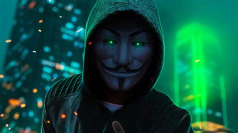 Mascara De Anonimo En Colores Verde Neon Fondo De Pantalla 4k Ultra Hd