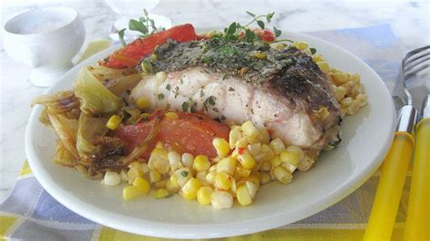 Recipe For Striped Bass With Roasted Tomatoes And Corn