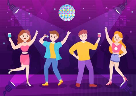 Night Club Cartoon Illustration With Nightlife Like A Young People
