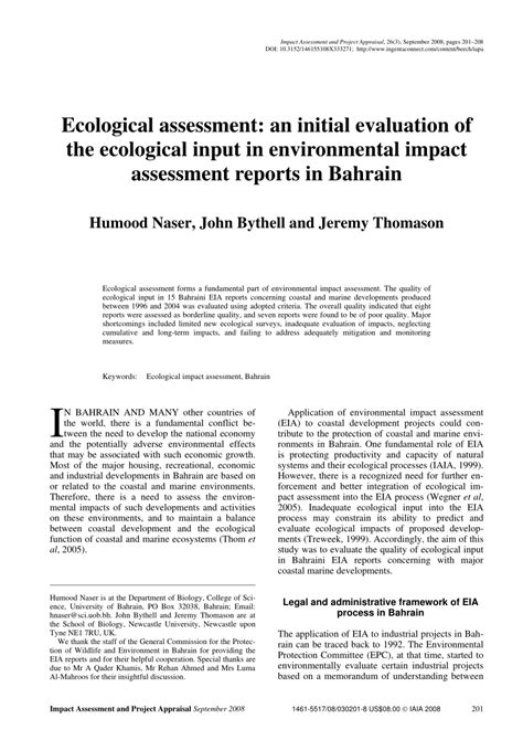 Pdf Ecological Assessment An Initial Evaluation Of The Ecological