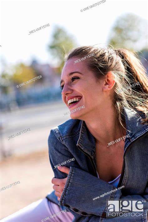 Portrait Of Laughing Babe Woman Outdoors Stock Photo Picture And Royalty Free Image Pic WES