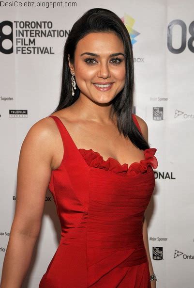Film Actress Hot Pics Preity Zinta Rare Boob Show In Red Sleeveless Long Dress