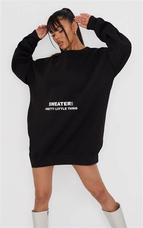 Plt Black Oversized Sweatshirt Jumper Dress Prettylittlething Ca