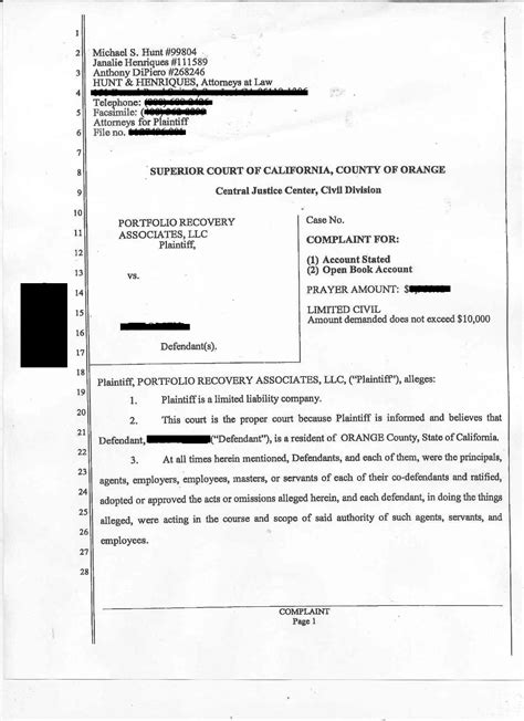 Sued by Portfolio Recovery Orange County CA Summons and Complaint - Is
