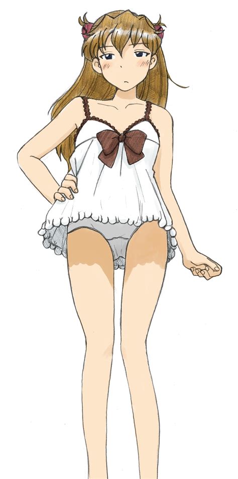 Safebooru Blue Eyes Blush Bow Brown Hair Camisole From Below Hand On Hip Highres Legs Long