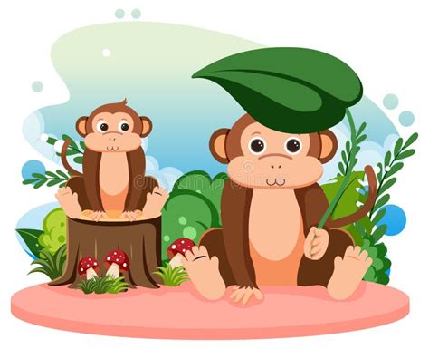Two Monkeys In Flat Cartoon Style Stock Vector Illustration Of