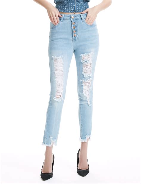 Denim Skinny Jeans Women Distressed Ripped Holes High Waist Jeans Mujer