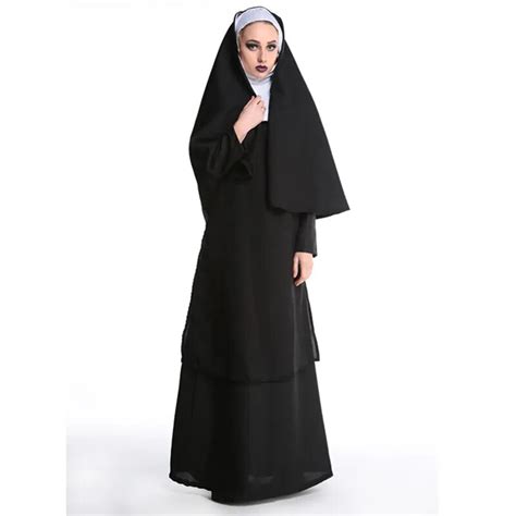 Aliexpress Com Buy Virgin Mary Nuns Costumes For Women Sexy Long Black Nuns Costume
