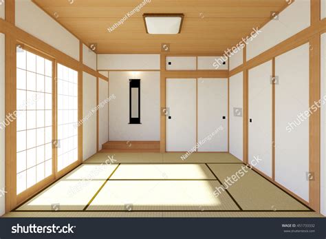 Empty Japanese Living Room Interior Traditional Stock Illustration