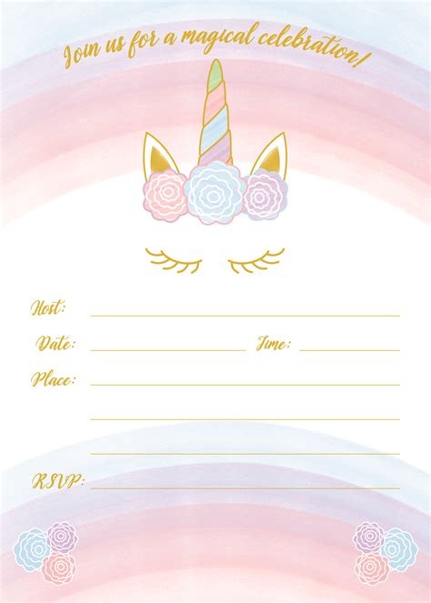 Unicorn And Rainbow Invitation Unicorn Birthday Invitation Editable