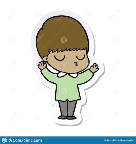 Sticker Of A Cartoon Calm Boy Stock Vector Illustration Of Confident