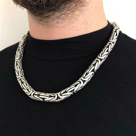 24 Inch Men Bali Viking Byzantine Chain Necklace 9mm 240gr 925 Silver J F M