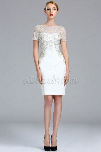 White Short Sleeves Lace Appliques Cocktail Dress 04173707 Edressit Vestidos De Cóctel