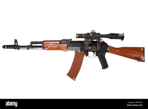 Kalashnikov Ak74 With Sniper Scope Isolated On A White Background Stock