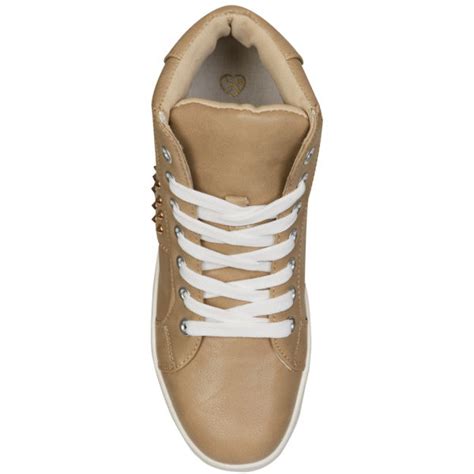 Love Sole Womens Studded High Top Trainers Beige Free Uk Delivery