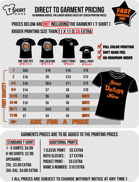 T Shirt Price List Template How Do You Price A Switches