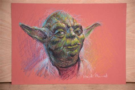 Master Yoda Drawing In Mixed Media Mostly Oil Pastels On Colored Paper