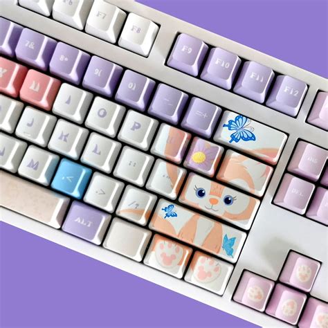 108 Pbt Cute Linabell Keycaps Set Kawaii Purple Pink Cute Duffy