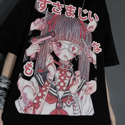 Plus Size Harajuku Menhera Yami Kawaii Fashion Anime Schoolgirl T Shir