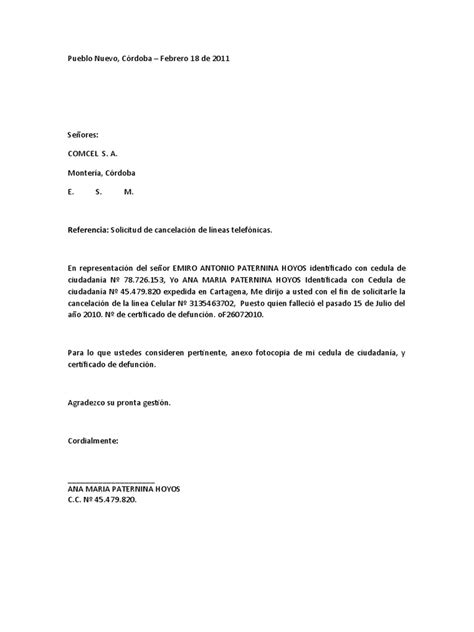 Carta Y Poder Cancelacion De Linea Telefonica