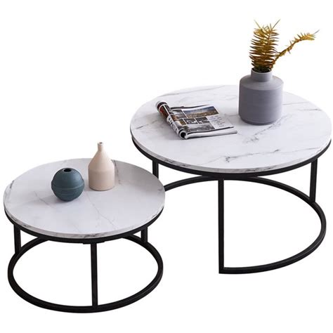Featuring decorative casters and a beautiful face top all set in classic country cottage design, it offers an impressive look that is noble yet refined. 2 Piece Set Nesting Round Coffee Table Modern Unique ...